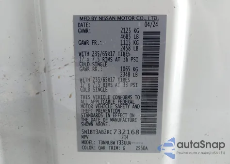2024 Nissan Rogue S Intelligent Awd from USA, damaged, VIN 5N1BT3AB2RC732168